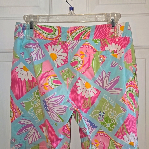 Lilly Pulitzer Vintage Cropped Floral Pink Aqua Pants Size 4 - Picture 4 of 8